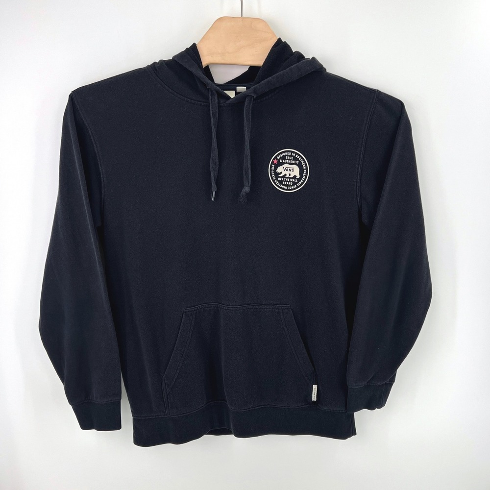 Vans California Bear Graphic Hoodie Size M Black Cotton Fleece Skater Streetwear